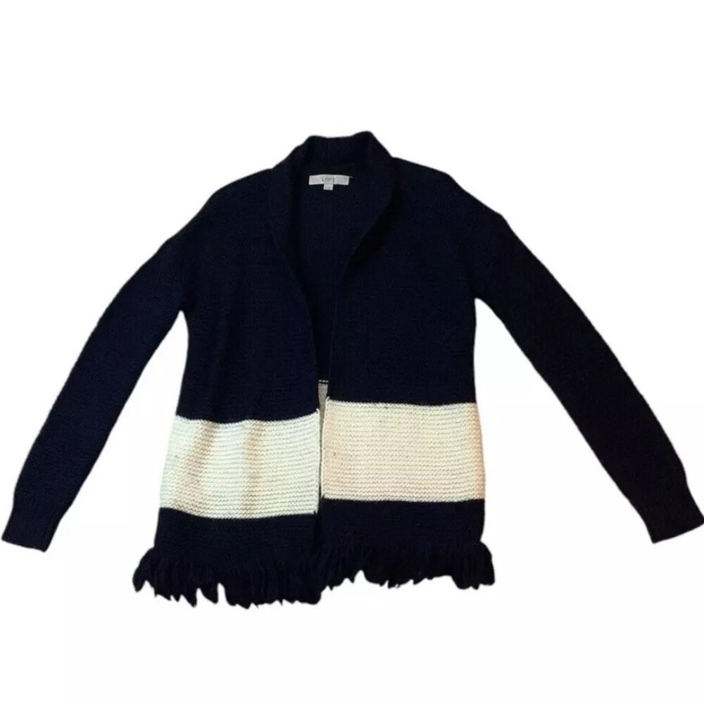 LOFT Boho Crochet Open Cardigan Knit Cropped Fringe Cardigan Size XS